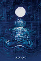 Artistic depiction of a moon reflected in water with the word 'EMOTIONS' at the bottom.