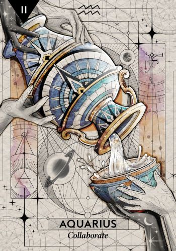 Decorative illustration of Aquarius zodiac sign with artistic design elements
