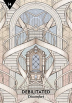 Artistic depiction of a staircase with intricate design elements, labeled 'Debilitated' and 'Discomfort'.