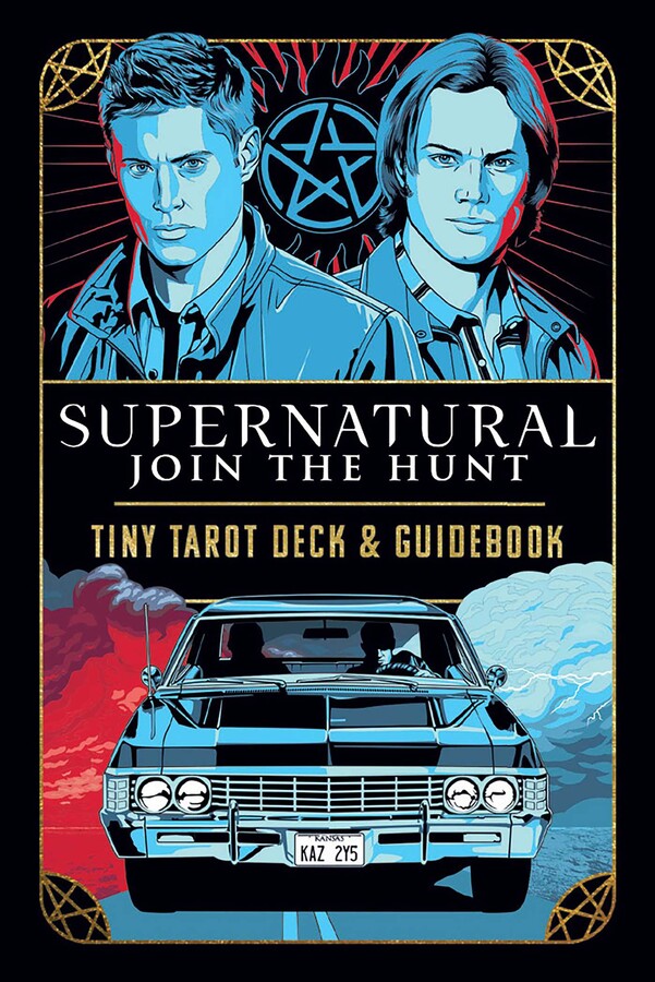 Supernatural-themed book cover with two characters, a car, and a pentagram symbol.