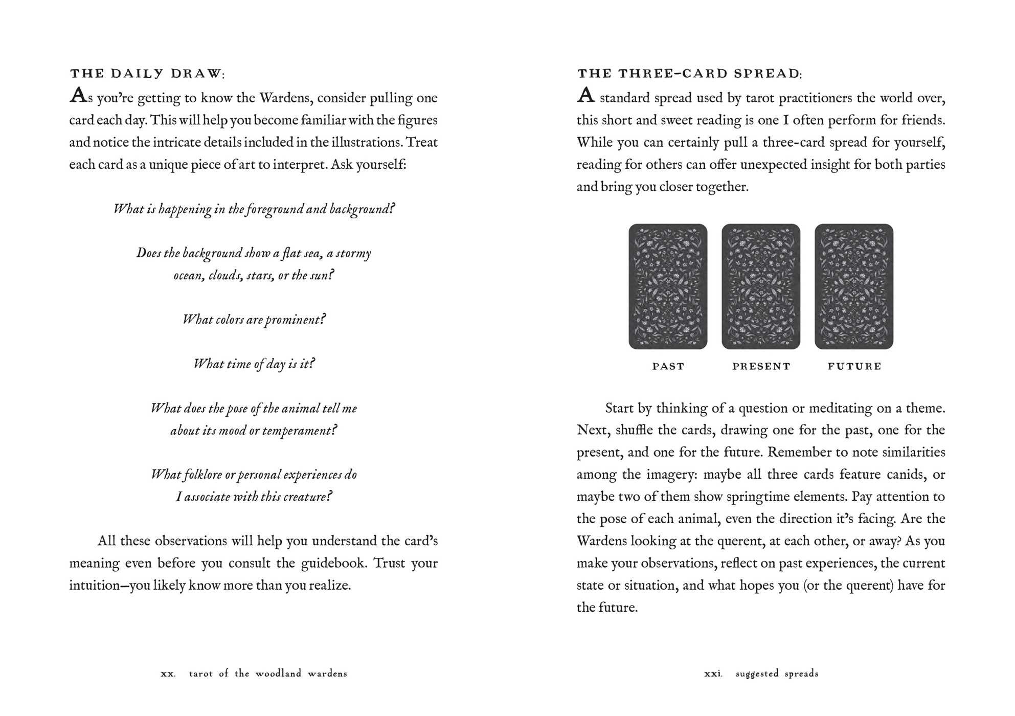 Instructions for a tarot card reading with text and three card images on a white background.