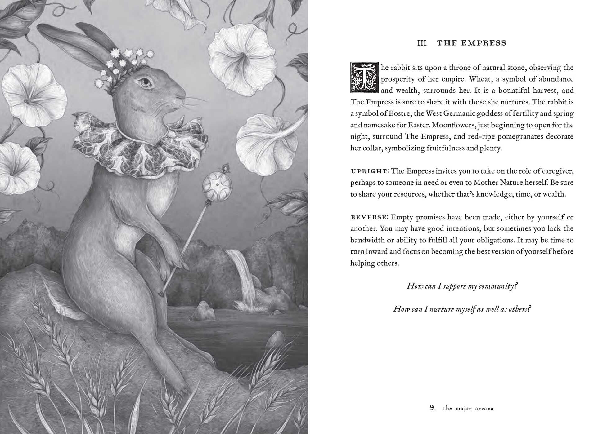 Illustration of a rabbit with flowers and text on a nature-themed page.
