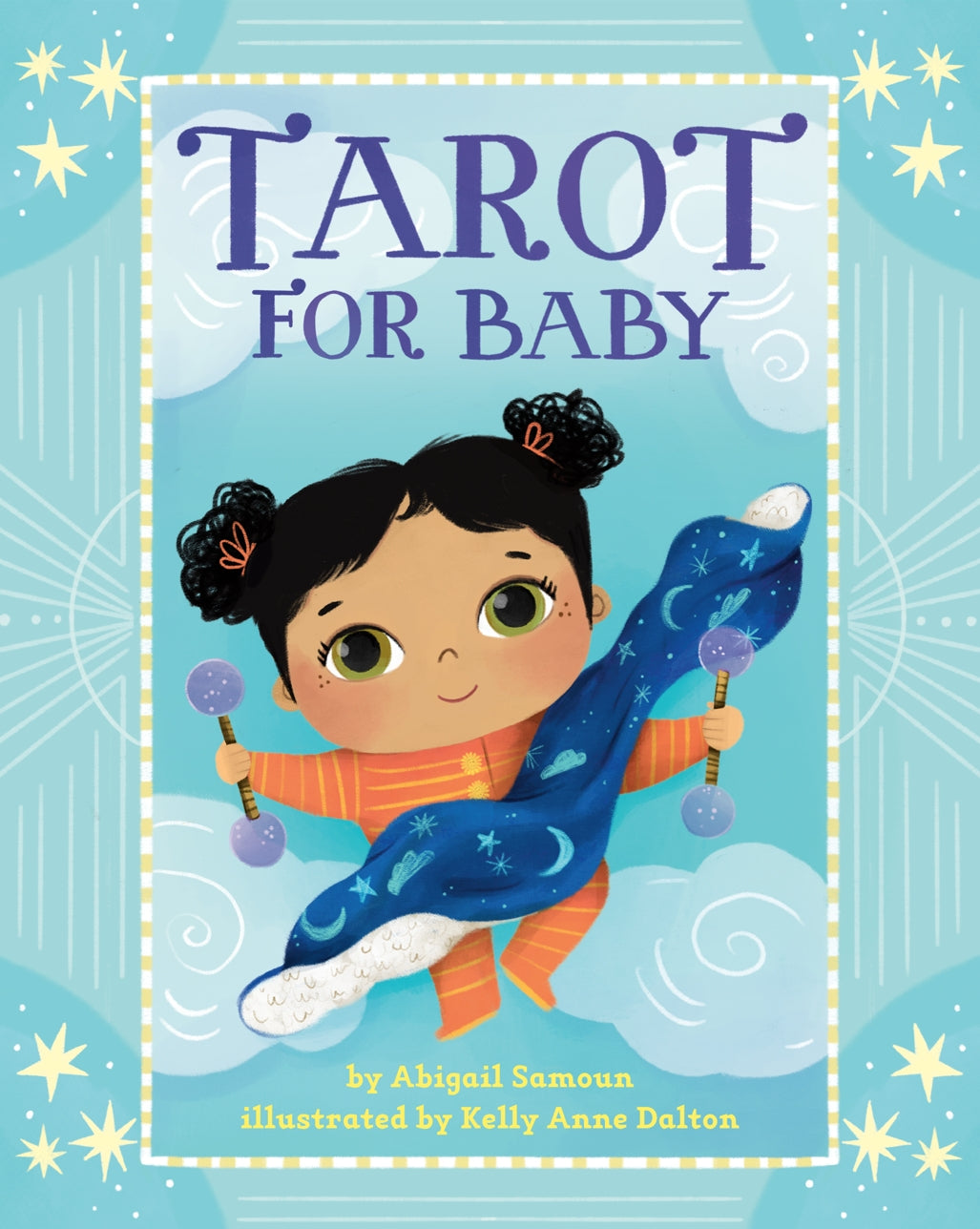 The cover of Tarot for Baby by Abigail Samoun featuring a baby with an astrology themed blanket