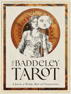 Cover of 'The Baddeley Tarot' with a stylized illustration of a figure holding a moon and sun.