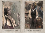 Two cards titled 'Mother of Sticks' and 'Father of Baskets' with artistic illustrations.