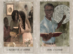 Two tarot card-style illustrations of a family with text 'Daughter of Coins' and 'Son of Coins'.
