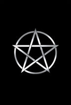 Silver pentagram symbol on a black background