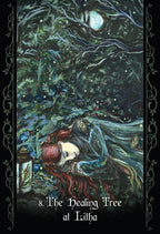 Artistic depiction of a person lying under a tree with a moonlit sky, titled 'The Healing Tree' by Liltha.