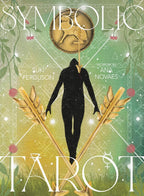 Book cover of 'The Symbolic Tarot' with a silhouette holding arrows and a circular emblem.
