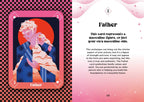 Card with illustration of a person and text about the 'Father' card from a tarot or oracle deck.