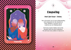 Card titled 'Empathy' with two people embracing, on a pink and black checkered background.
