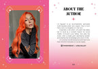 Author profile with red hair on a pink background