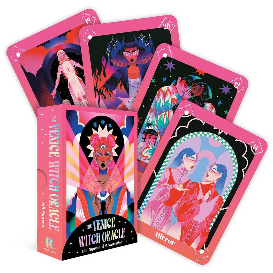 Venice Witch Oracle cards with colorful illustrations on a white background