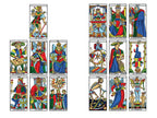 Set of tarot cards with colorful illustrations on a white background
