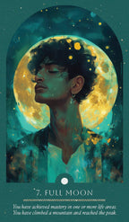 Illustration of a person with a full moon in the background, symbolizing mastery and achievement.