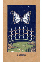 Card with a butterfly and swords design on a brown border