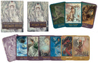 Collection of 'Women Myth' oracle cards with various illustrations on a white background.