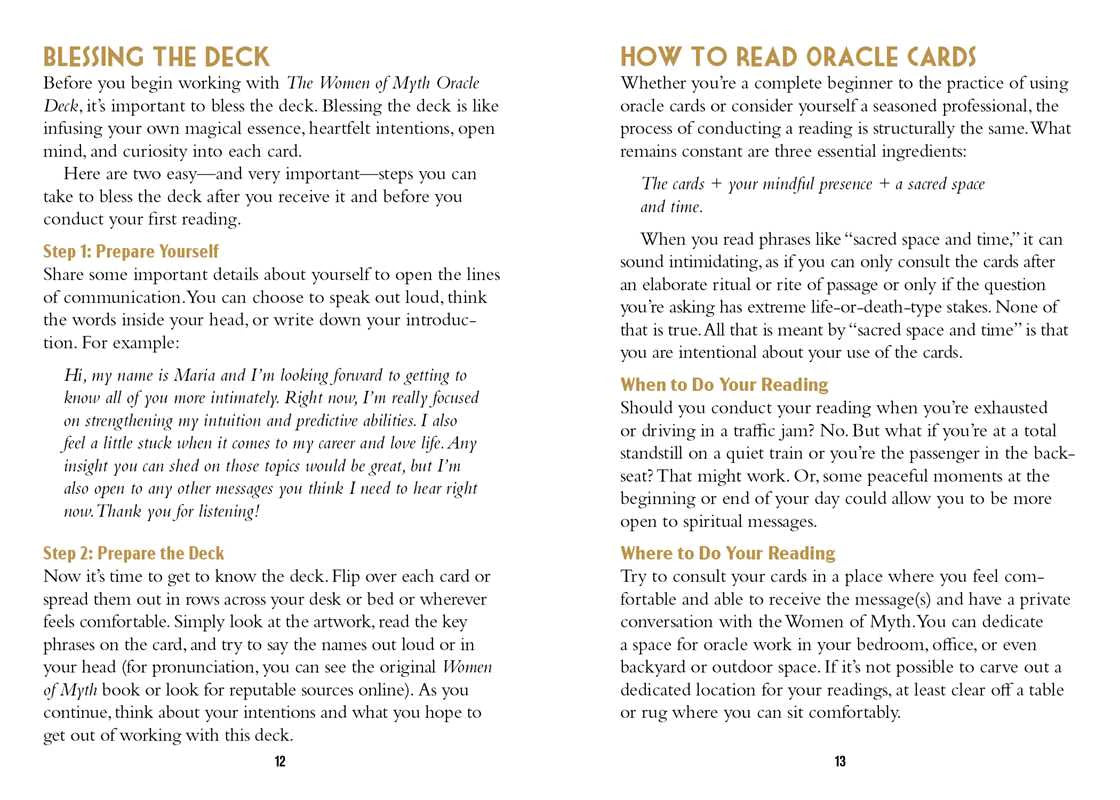 Women of Myth Oracle guide book pages 12–13