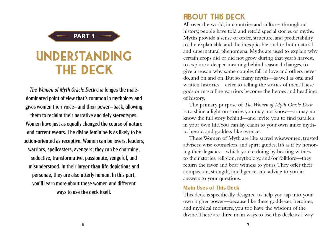 Women of Myth Oracle guide book pages 6–7