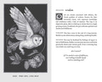 Illustration of an owl with leaves and hops, accompanied by text on a black background.